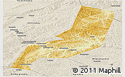 Physical Panoramic Map of Karymskiy, shaded relief outside