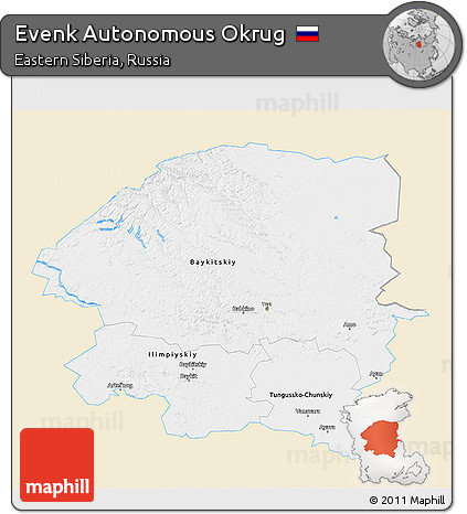 Classic Style 3D Map of Evenk Autonomous Okrug, single color outside
