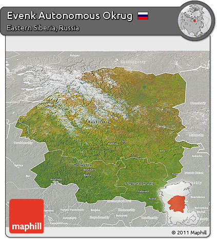 Satellite 3D Map of Evenk Autonomous Okrug, lighten, semi-desaturated