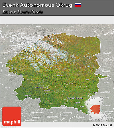 Satellite 3D Map of Evenk Autonomous Okrug, lighten, semi-desaturated