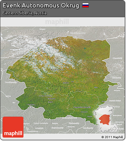 Satellite 3D Map of Evenk Autonomous Okrug, lighten, semi-desaturated