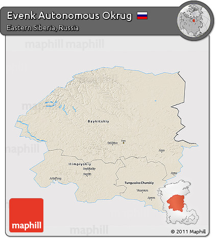 Shaded Relief 3D Map of Evenk Autonomous Okrug, single color outside