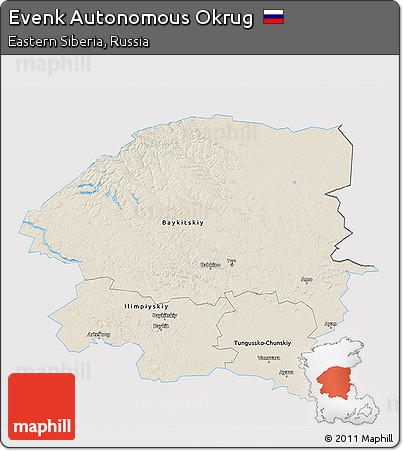 Shaded Relief 3D Map of Evenk Autonomous Okrug, single color outside