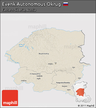 Shaded Relief 3D Map of Evenk Autonomous Okrug, single color outside