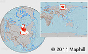 Gray Location Map of Evenk Autonomous Okrug, highlighted parent region, within the entire country, hill shading