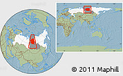 Savanna Style Location Map of Evenk Autonomous Okrug, highlighted country, highlighted parent region, within the entire country, hill shading