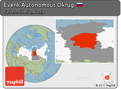 Savanna Style Location Map of Evenk Autonomous Okrug, highlighted country, highlighted parent region, hill shading