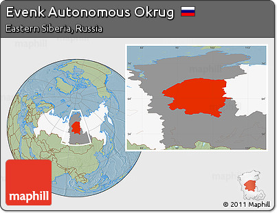 Savanna Style Location Map of Evenk Autonomous Okrug, highlighted country, highlighted parent region, hill shading
