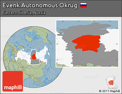 Savanna Style Location Map of Evenk Autonomous Okrug, highlighted country, highlighted parent region, hill shading