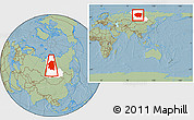 Savanna Style Location Map of Evenk Autonomous Okrug, highlighted parent region, within the entire country, hill shading