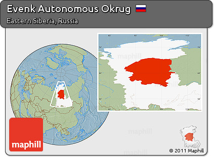 Savanna Style Location Map of Evenk Autonomous Okrug, highlighted parent region, hill shading