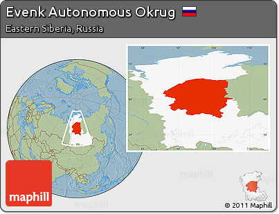 Savanna Style Location Map of Evenk Autonomous Okrug, highlighted parent region, hill shading
