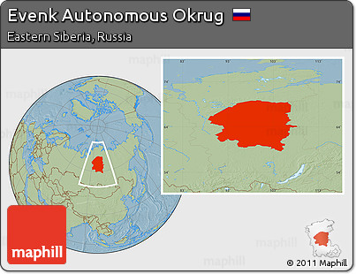 Savanna Style Location Map of Evenk Autonomous Okrug, hill shading