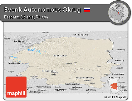 Shaded Relief Panoramic Map of Evenk Autonomous Okrug, desaturated
