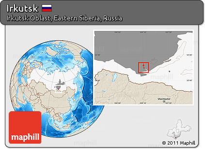 Shaded Relief Location Map of Irkutsk, highlighted country, highlighted parent region