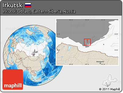 Shaded Relief Location Map of Irkutsk, highlighted country, highlighted parent region