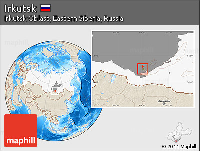 Shaded Relief Location Map of Irkutsk, highlighted country, highlighted parent region
