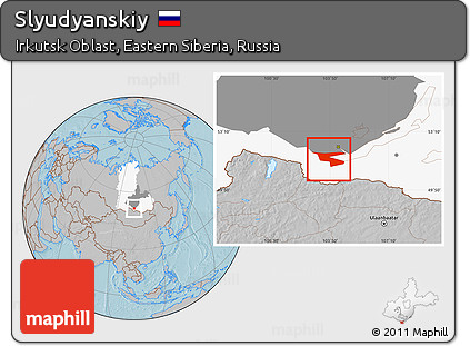 Gray Location Map of Slyudyanskiy, highlighted parent region, highlighted grandparent region, hill shading