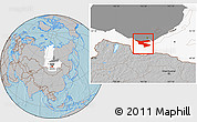 Gray Location Map of Slyudyanskiy, highlighted parent region, highlighted grandparent region, hill shading