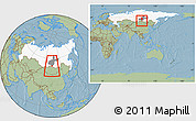 Savanna Style Location Map of Slyudyanskiy, highlighted country, highlighted parent region, within the entire country, hill shading