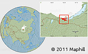 Savanna Style Location Map of Slyudyanskiy, highlighted parent region, hill shading