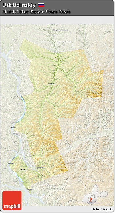 Physical 3D Map of Ust-Udinskiy, lighten