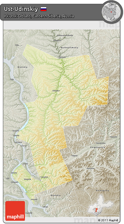 Physical 3D Map of Ust-Udinskiy, semi-desaturated