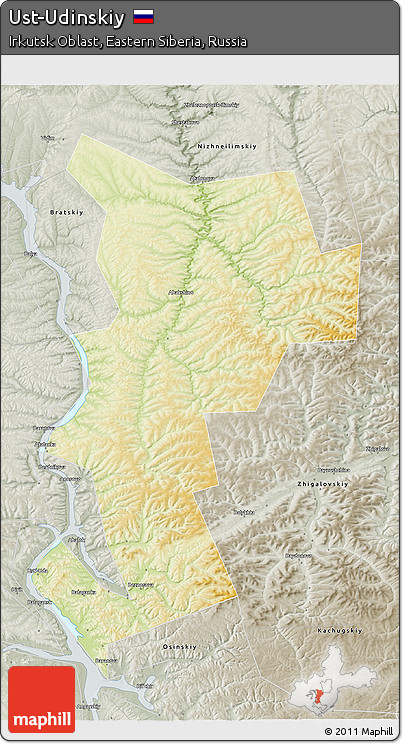 Physical 3D Map of Ust-Udinskiy, semi-desaturated