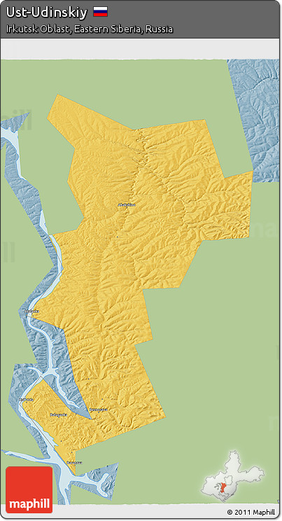 Savanna Style 3D Map of Ust-Udinskiy, single color outside