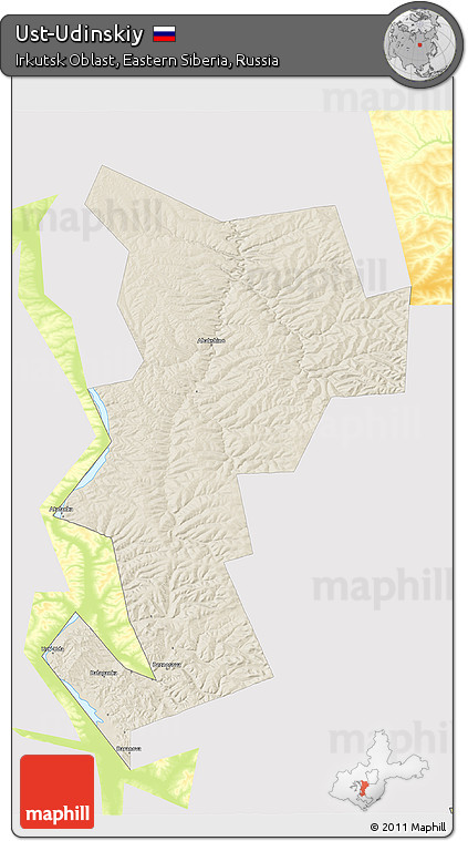 Shaded Relief 3D Map of Ust-Udinskiy, single color outside