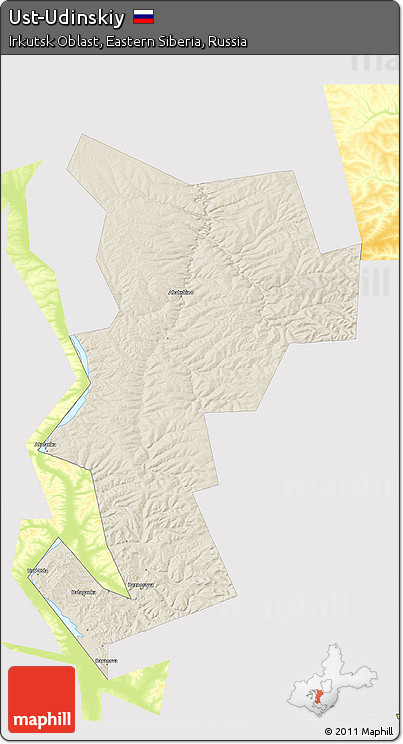 Shaded Relief 3D Map of Ust-Udinskiy, single color outside