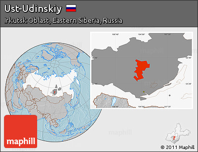 Gray Location Map of Ust-Udinskiy, highlighted country, highlighted parent region, hill shading