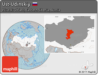 Gray Location Map of Ust-Udinskiy, highlighted country, highlighted parent region, hill shading