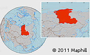 Gray Location Map of Eastern Siberia, hill shading