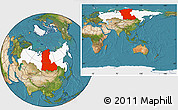 Satellite Location Map of Eastern Siberia, highlighted country, within the entire country