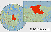 Savanna Style Location Map of Eastern Siberia, hill shading