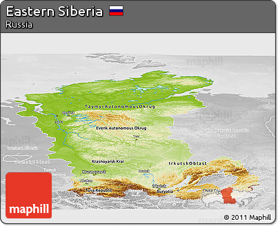 Physical Panoramic Map of Eastern Siberia, lighten, desaturated