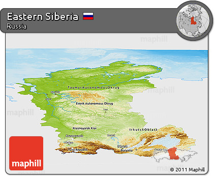 Physical Panoramic Map of Eastern Siberia, single color outside