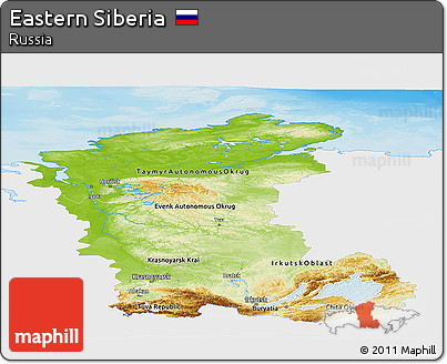 Physical Panoramic Map of Eastern Siberia, single color outside