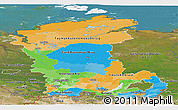 Political Panoramic Map of Eastern Siberia, satellite outside