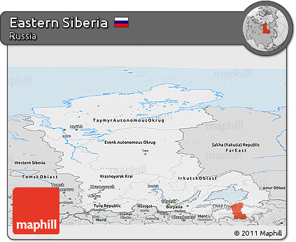 Silver Style Panoramic Map of Eastern Siberia