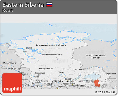 Silver Style Panoramic Map of Eastern Siberia
