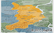 Political Shades Panoramic Map of Republic of Khakassia, semi-desaturated