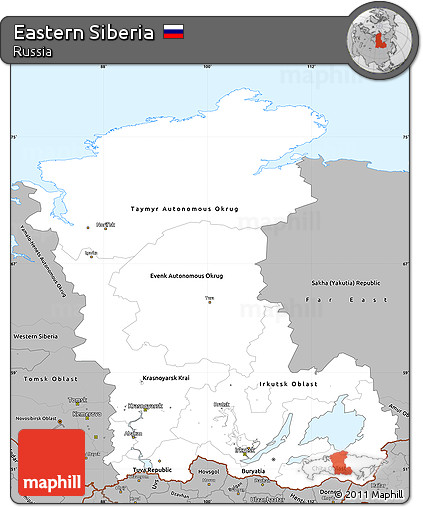 Gray Simple Map of Eastern Siberia