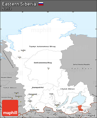Gray Simple Map of Eastern Siberia