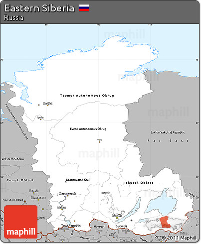 Gray Simple Map of Eastern Siberia
