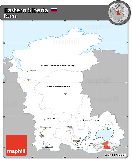 Gray Simple Map of Eastern Siberia, single color outside