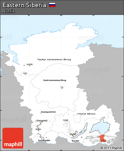 Gray Simple Map of Eastern Siberia, single color outside