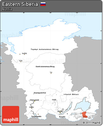 Gray Simple Map of Eastern Siberia, single color outside