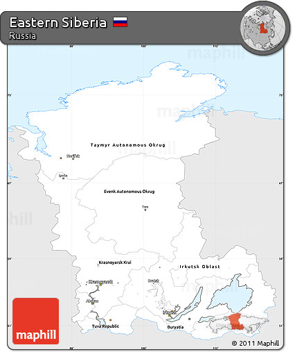 Silver Style Simple Map of Eastern Siberia, single color outside